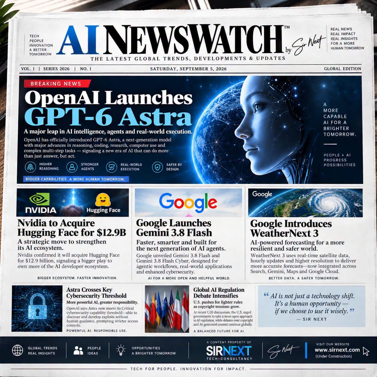 AI NewsWatch™ Global Edition cover, September 5, 2026