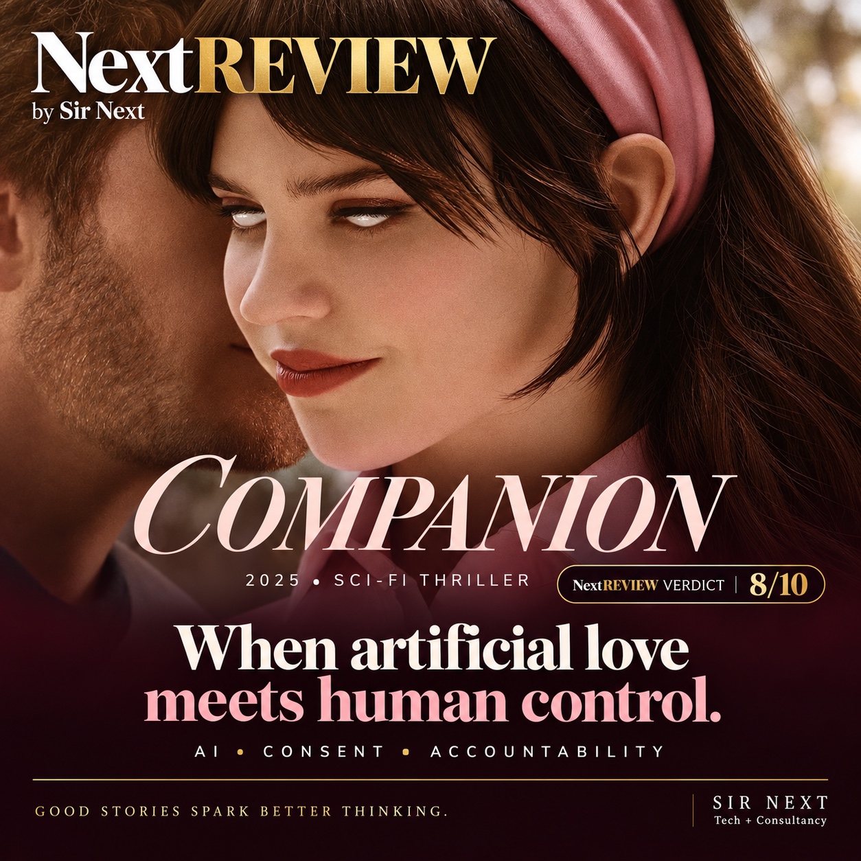 Companion (2025) NextReview artcard with Sir Next’s 8 out of 10 rating