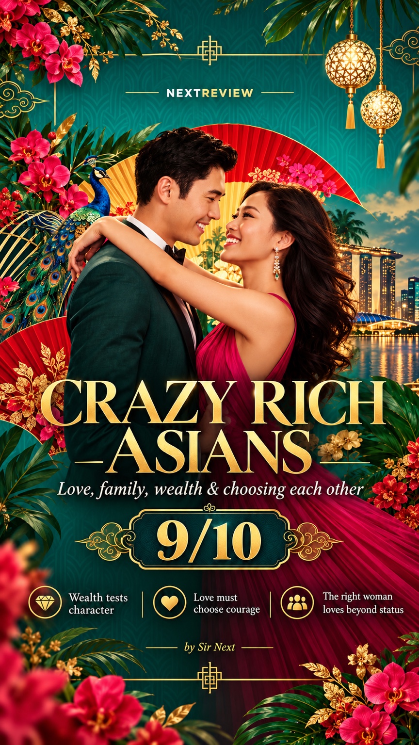 Crazy Rich Asians NextREVIEW artcard, rated 9 out of 10