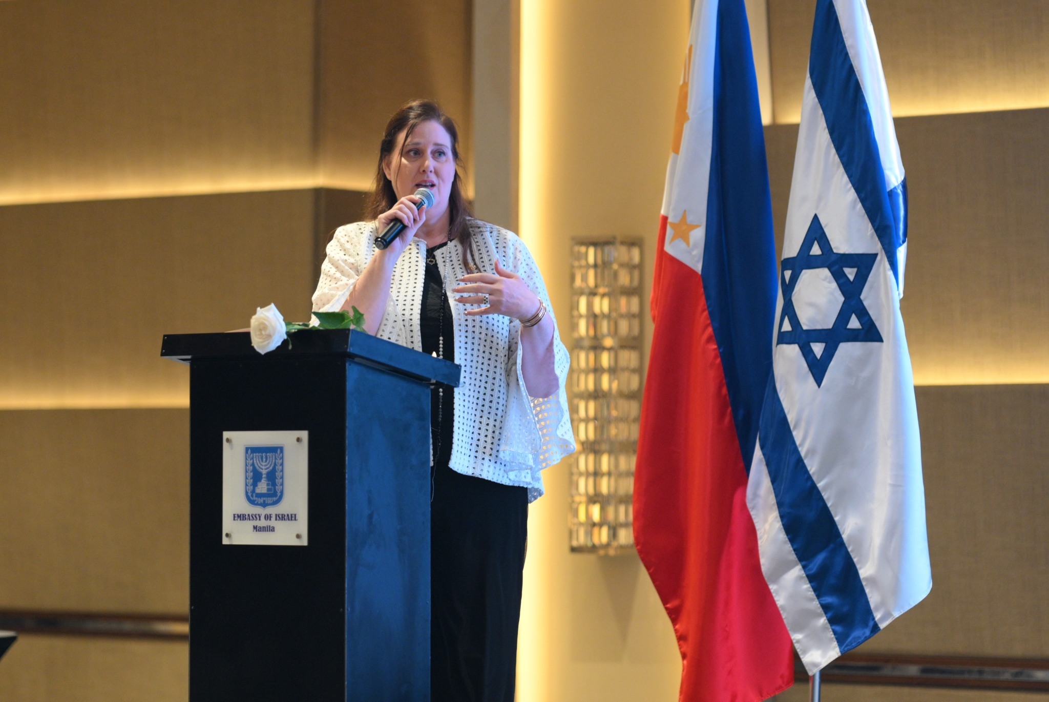 Israeli Ambassador to the Philippines Dana Kursh delivers her opening remarks during the commemoration of the October 7 attacks.