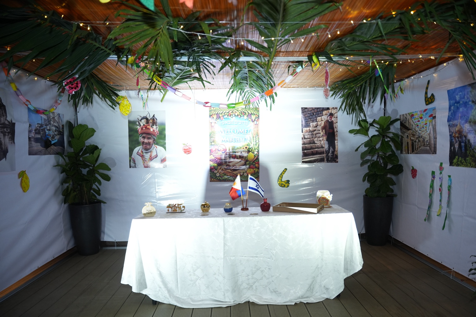 Palm-covered sukkah at the Embassy of Israel celebration in Bonifacio Global City