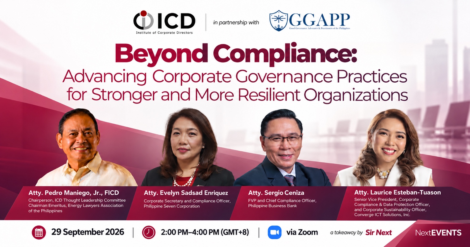 Beyond Compliance ICD and GGAPP roundtable artcard featuring the four speakers, September 29, 2026 Zoom schedule, and a takeaway by Sir Next