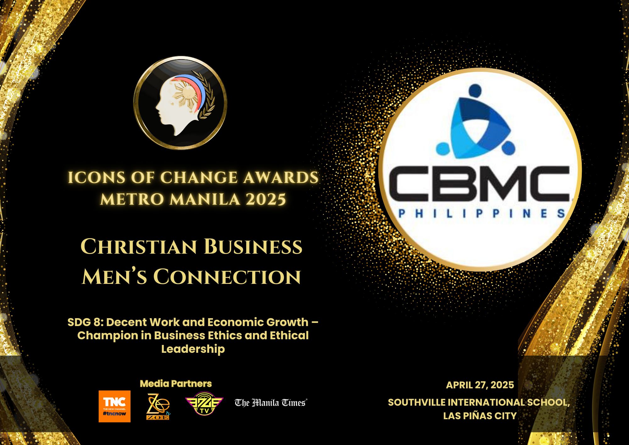 Organizer-supplied announcement: CBMC Philippines, SDG 8 Champion in Business Ethics and Ethical Leadership.