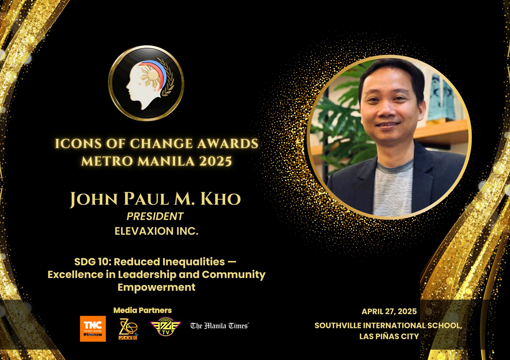 Organizer-supplied announcement: John Paul M. Kho, SDG 10 Excellence in Leadership and Community Empowerment.