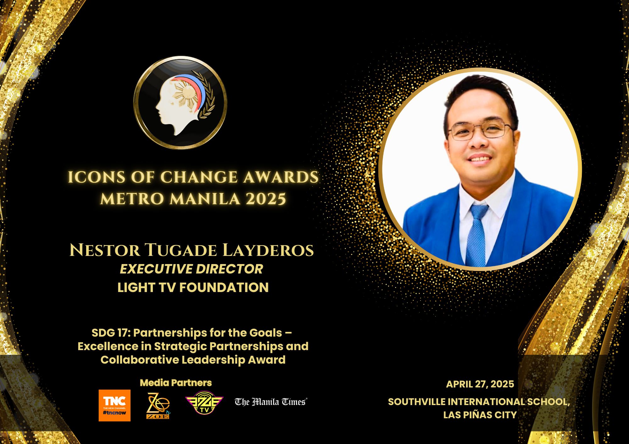 Official awardee announcement: Nestor Tugade Layderos, SDG 17 Excellence in Strategic Partnerships and Collaborative Leadership Award.