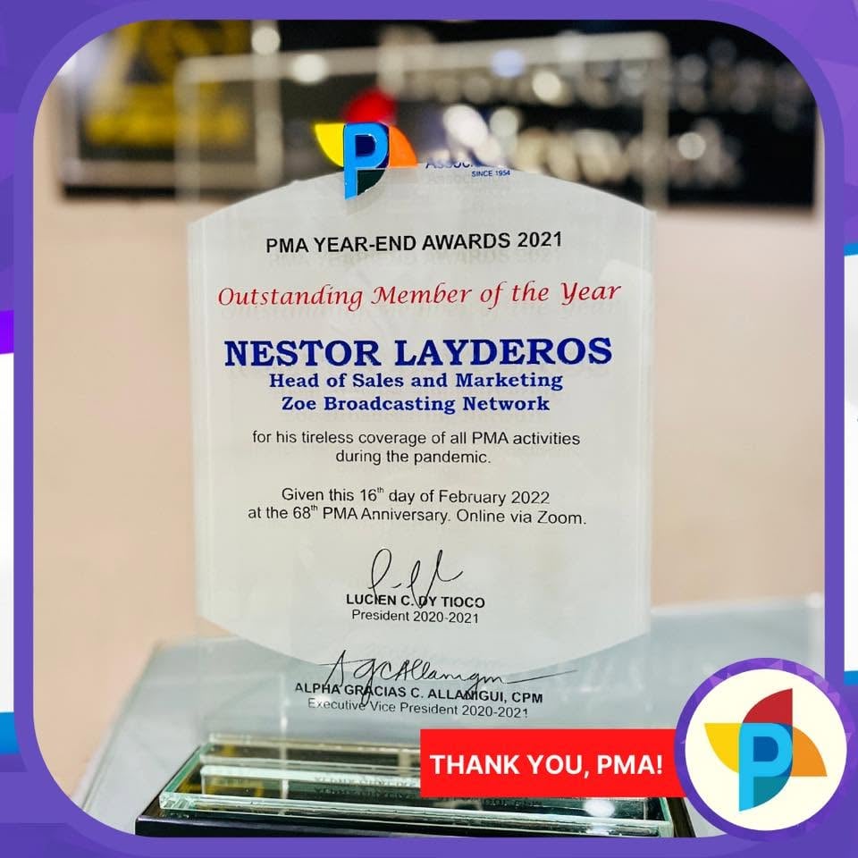 PMA Year-End Awards 2021 · Outstanding Member of the Year · Nestor Layderos.